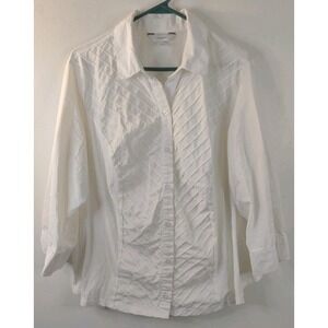 CJ Banks Women's‎ Plus Blouse Long Sleeve Tux Pleated Front White Size 1X
